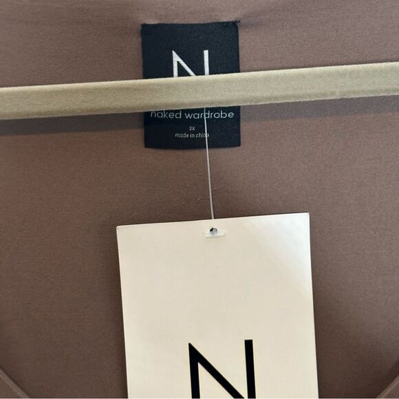 Naked Wardrobe Taupe V Neck Long Sleeve Midi Dress | 2X - Picture 5 of 6